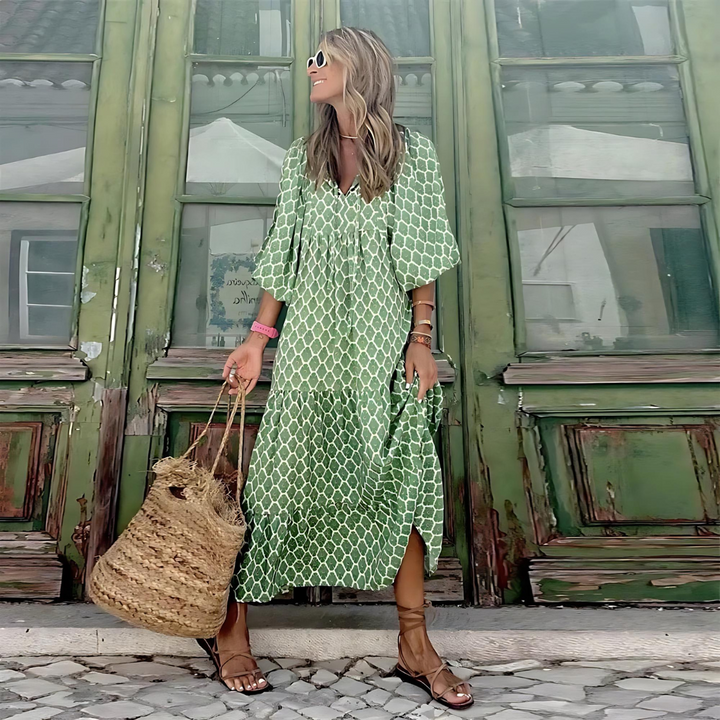 Women’s Floral Cotton A-Line Maxi Summer Dress with V-Neck