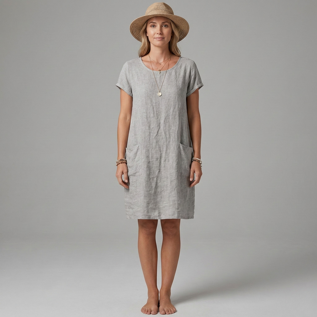Women's Short Sleeve Mini Dress with Front Pockets