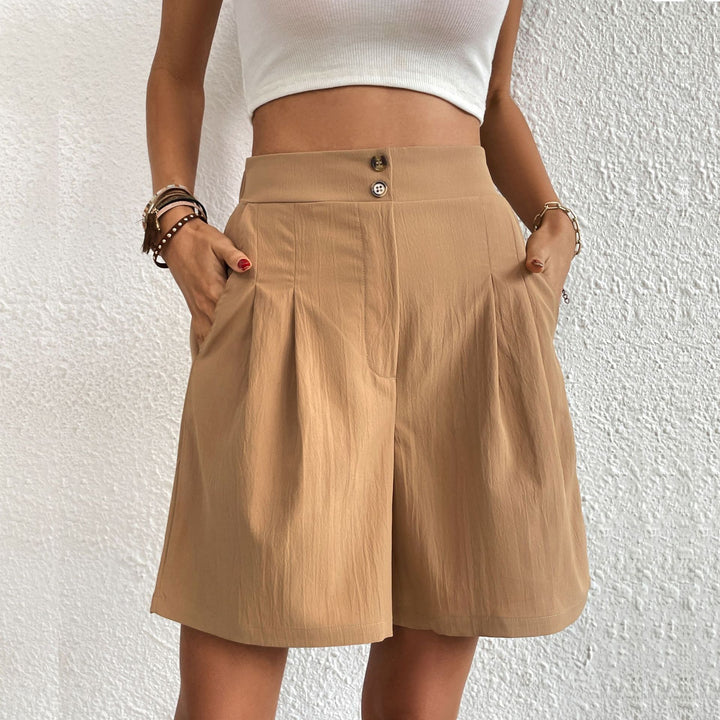 Women’s Cotton High-Waisted Pleated Shorts with Pockets