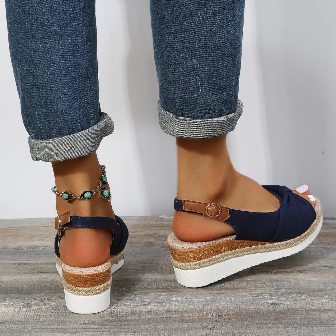 Women’s Knotted Slingback Wedge Sandals with Open-Toe