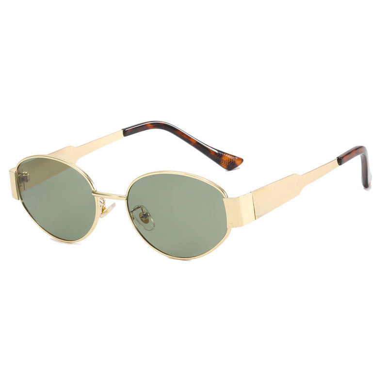 Women’s Oval Metal Sunglasses with Slim Arms