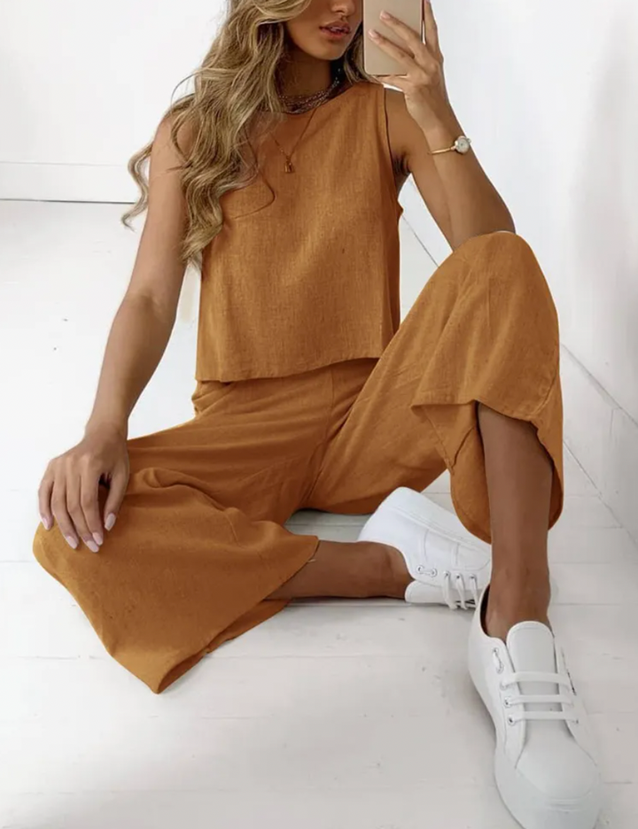 Women’s Two Piece Set with Sleeveless Top and Wide Leg Pants