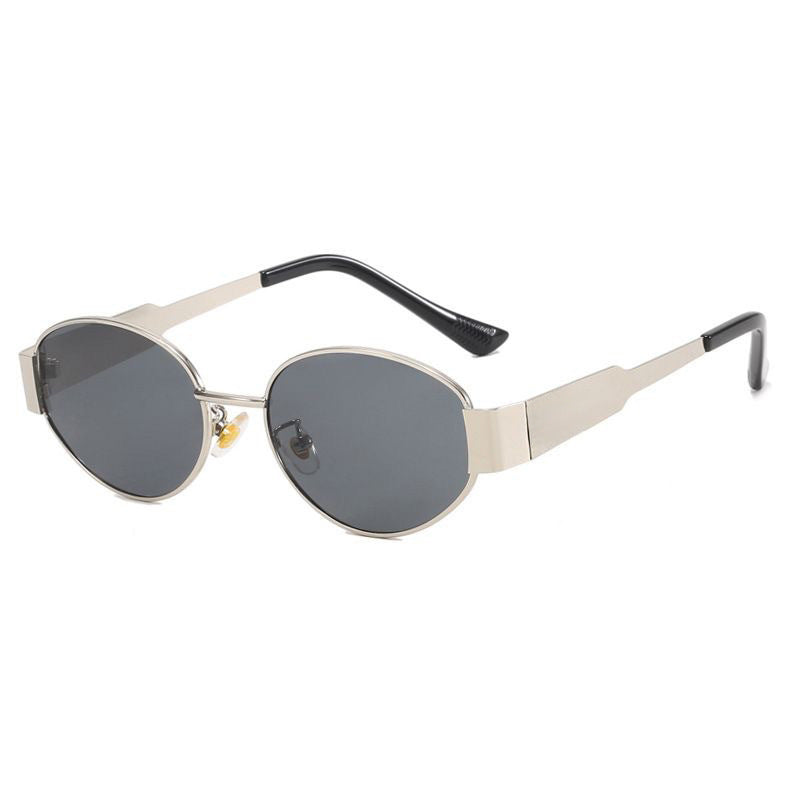 Women’s Oval Metal Sunglasses with Slim Arms