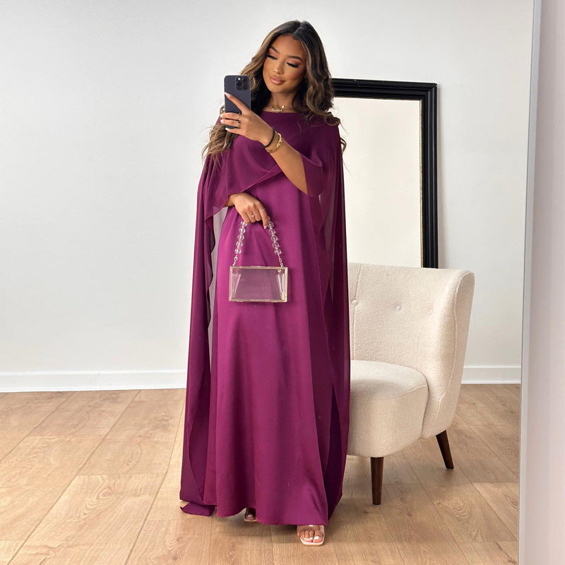 Women's Satin Maxi Dress with Round Neck