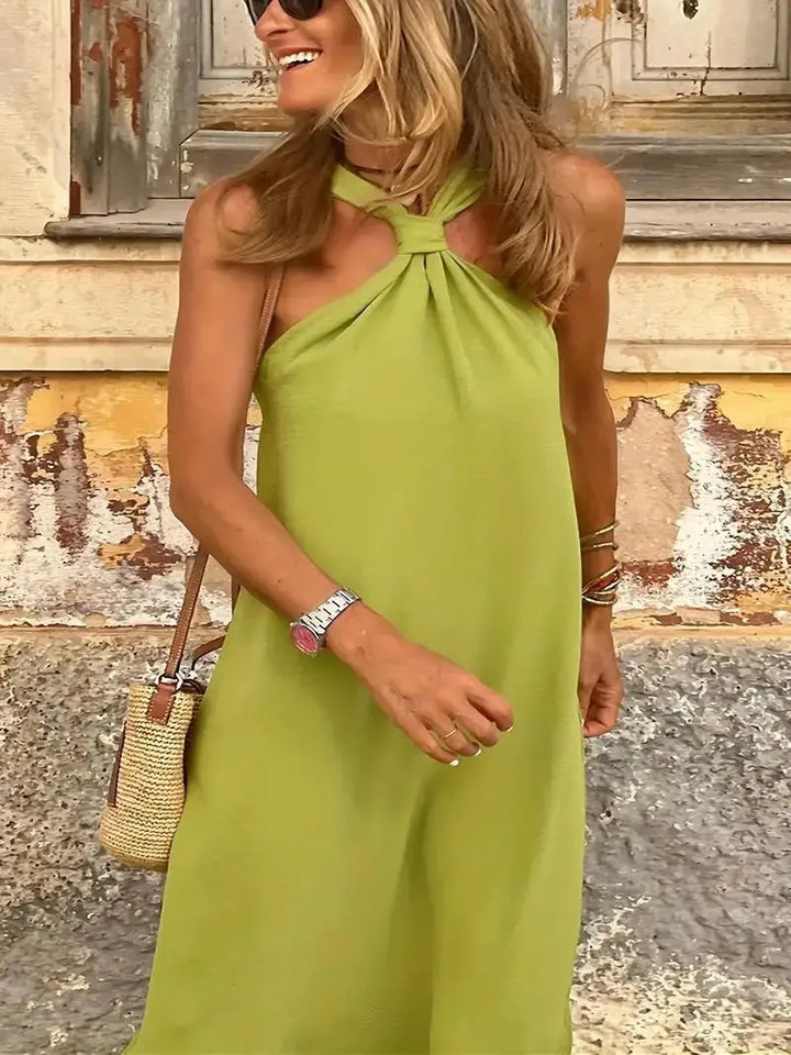 Women’s Twisted Cross-Halter Maxi Dress with Split