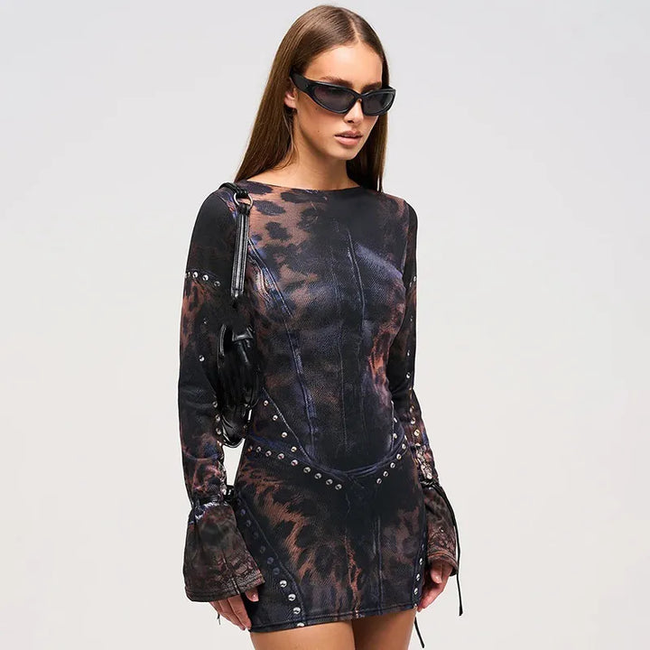 Women’s Party Mini Dress with Long Fluted Sleeves