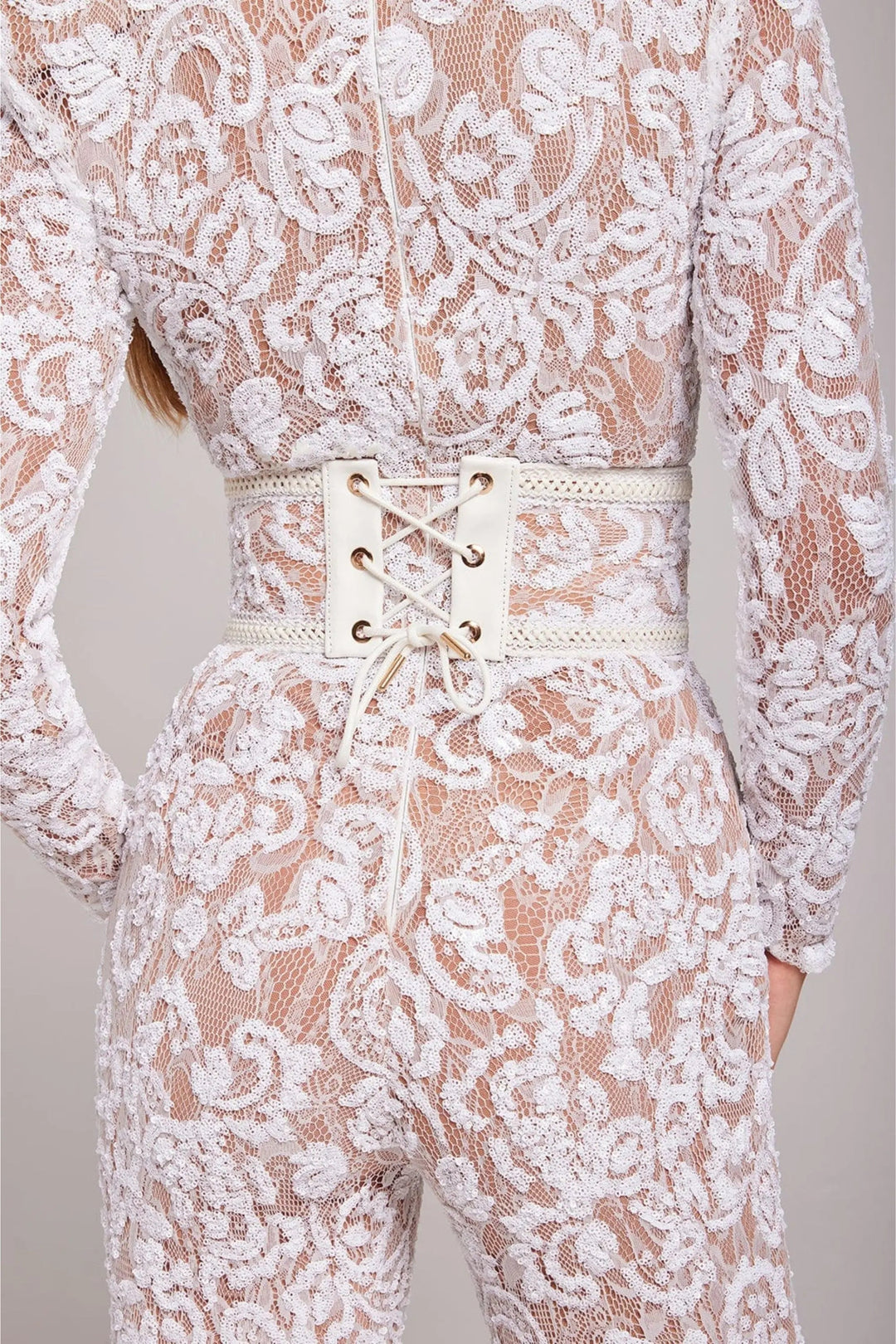 Women’s Long Sleeve Sequin Lace Jumpsuit with Flared Legs