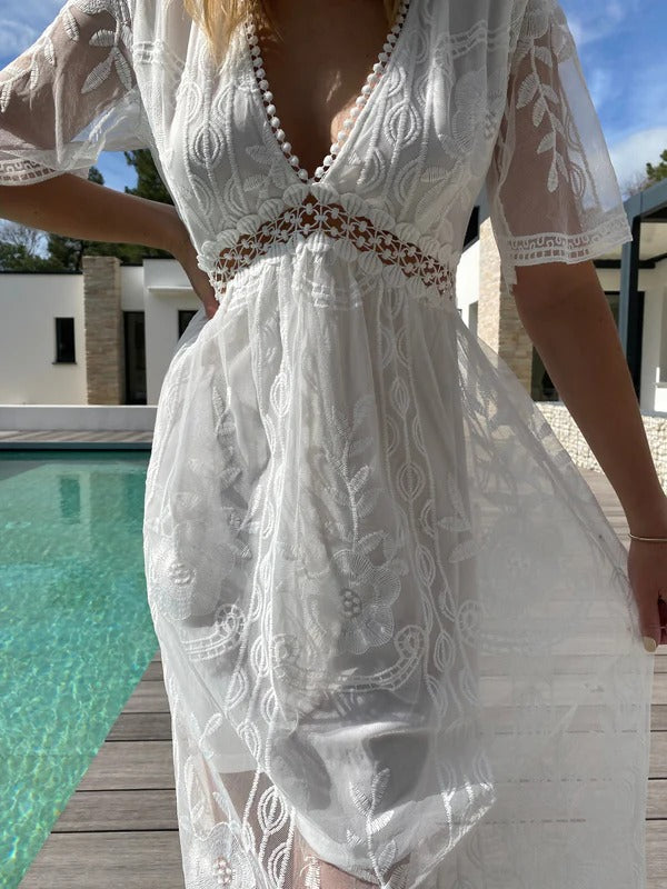 Women’s Lace Maxi Dress with V-Neck