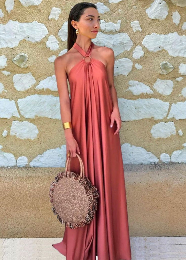 Women’s Satin Maxi Dress with Halter Neck