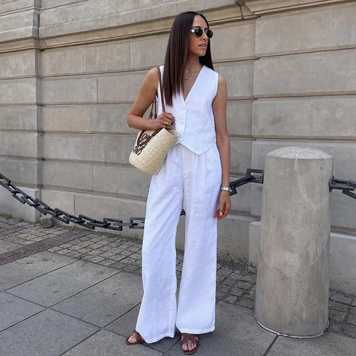 Women’s Linen Formal Waistcoat and Trousers Set