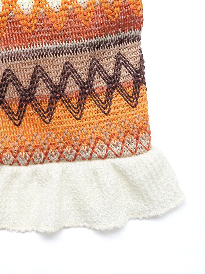 Women’s Retro Halter Crop Top Two Piece Set with Mini Skirt