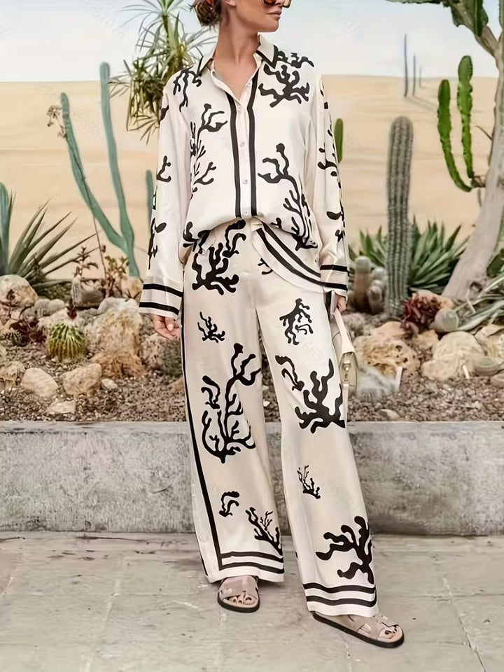 Women’s Printed Shirt and Wide-Leg Pants Set