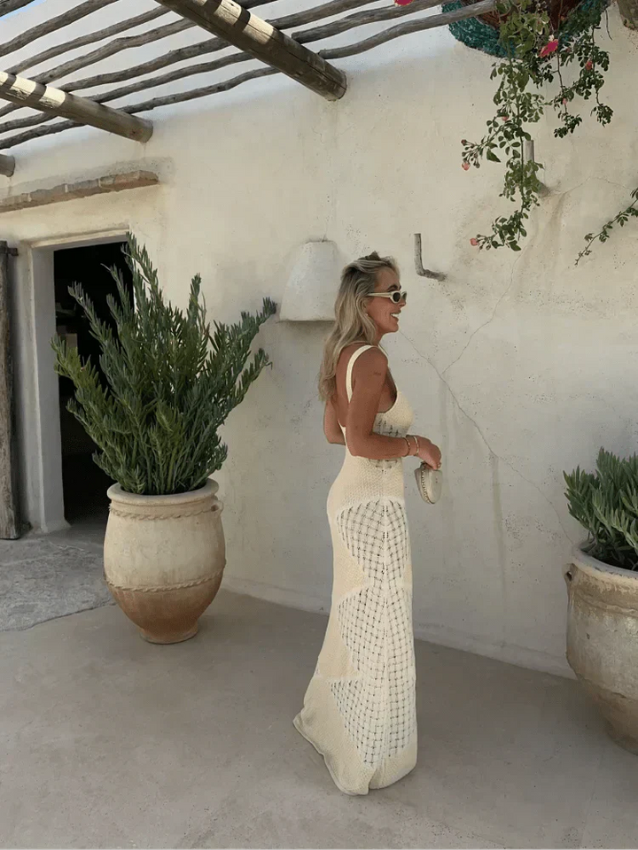 Women’s Sleeveless Knitted Maxi Dress with Square Neckline