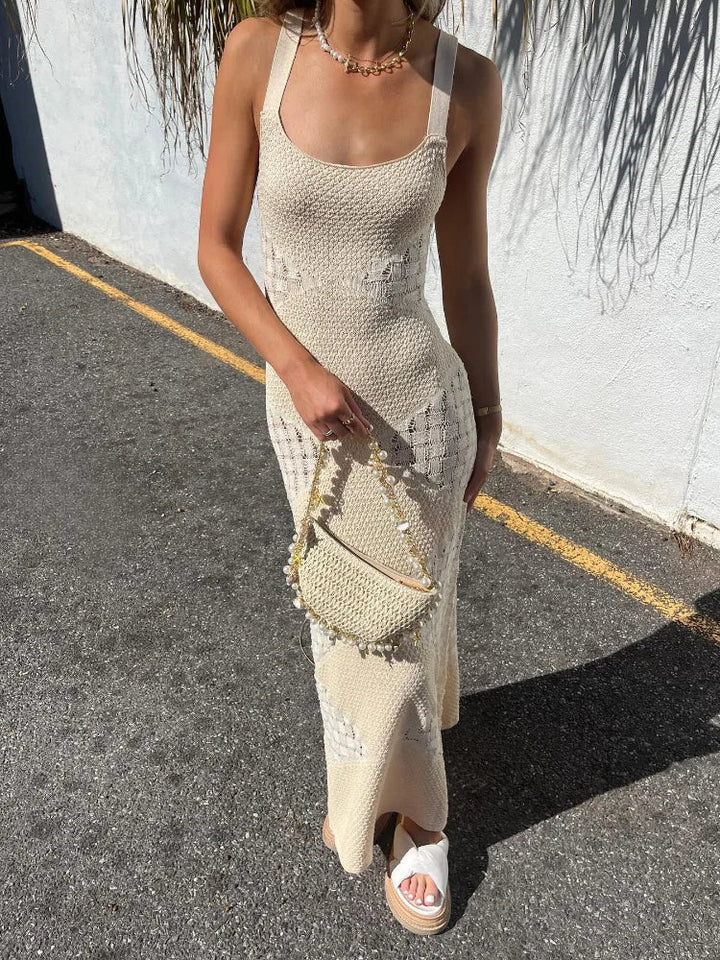 Women’s Sleeveless Knitted Maxi Dress with Square Neckline
