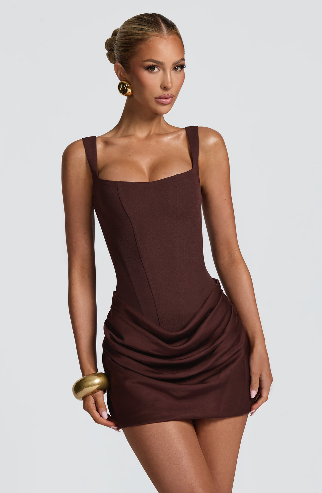 Women’s Draped Corset Mini Dress with Square Neckline