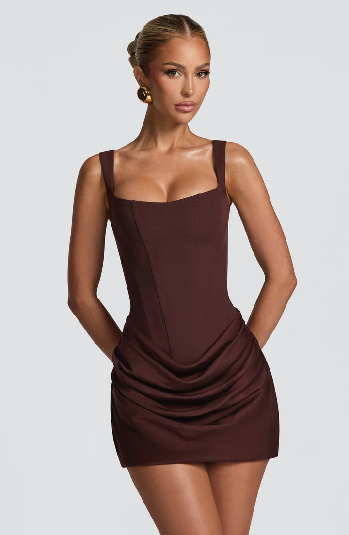 Women’s Draped Corset Mini Dress with Square Neckline
