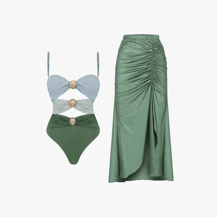 Women’s Cutout Monokini and Wrap Skirt Set