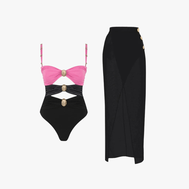 Women’s Cutout Monokini and Wrap Skirt Set
