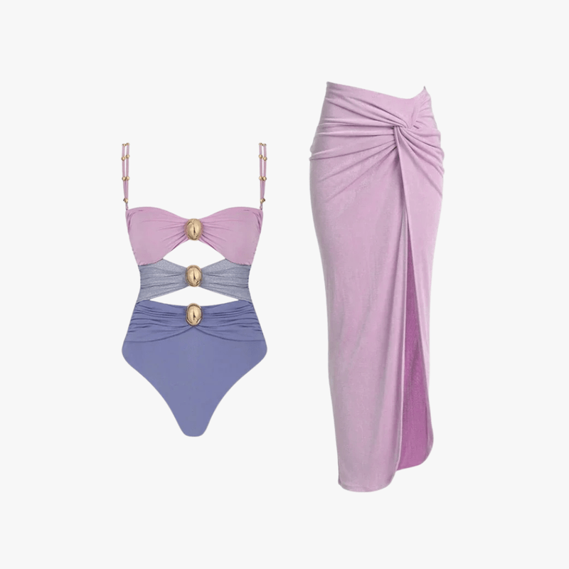 Women’s Cutout Monokini and Wrap Skirt Set