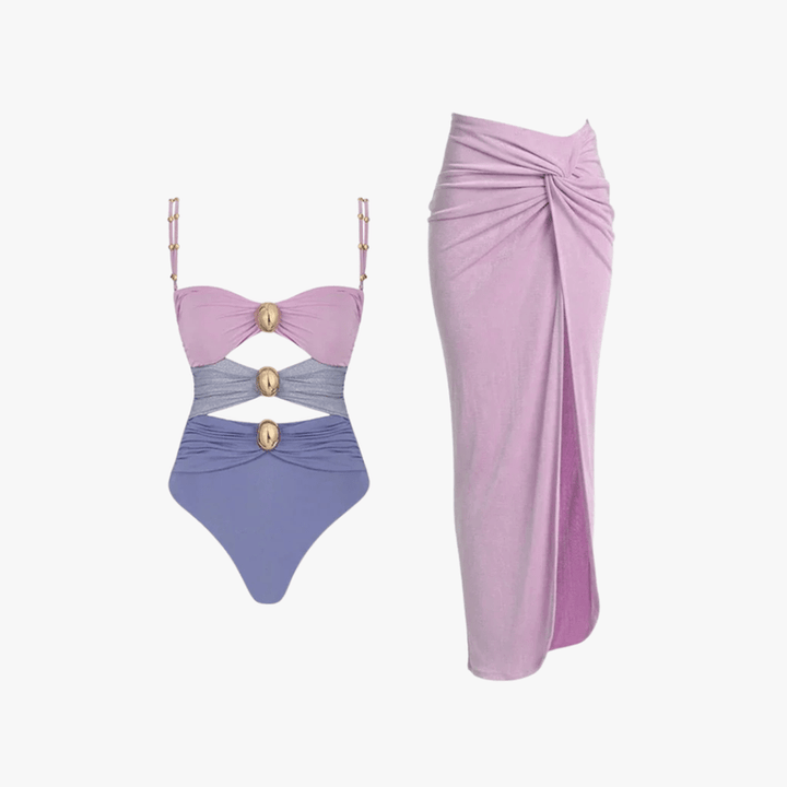 Women’s Cutout Monokini and Wrap Skirt Set