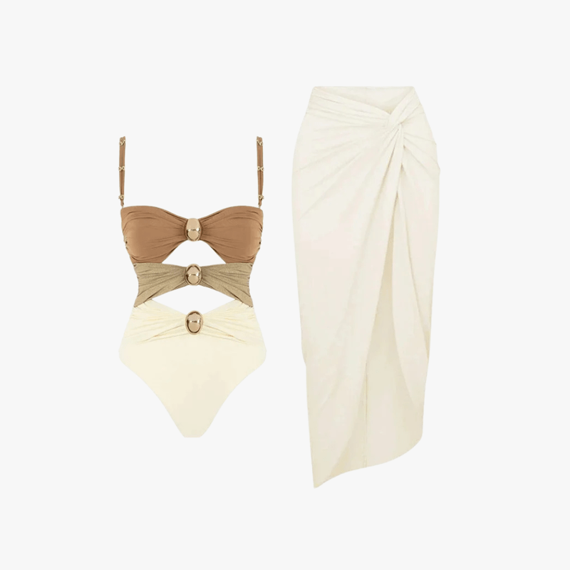 Women’s Cutout Monokini and Wrap Skirt Set