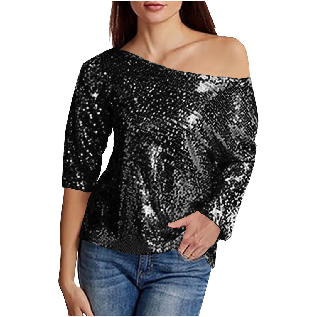 Women’s Sequin One-Shoulder Top with Asymmetrical Neckline