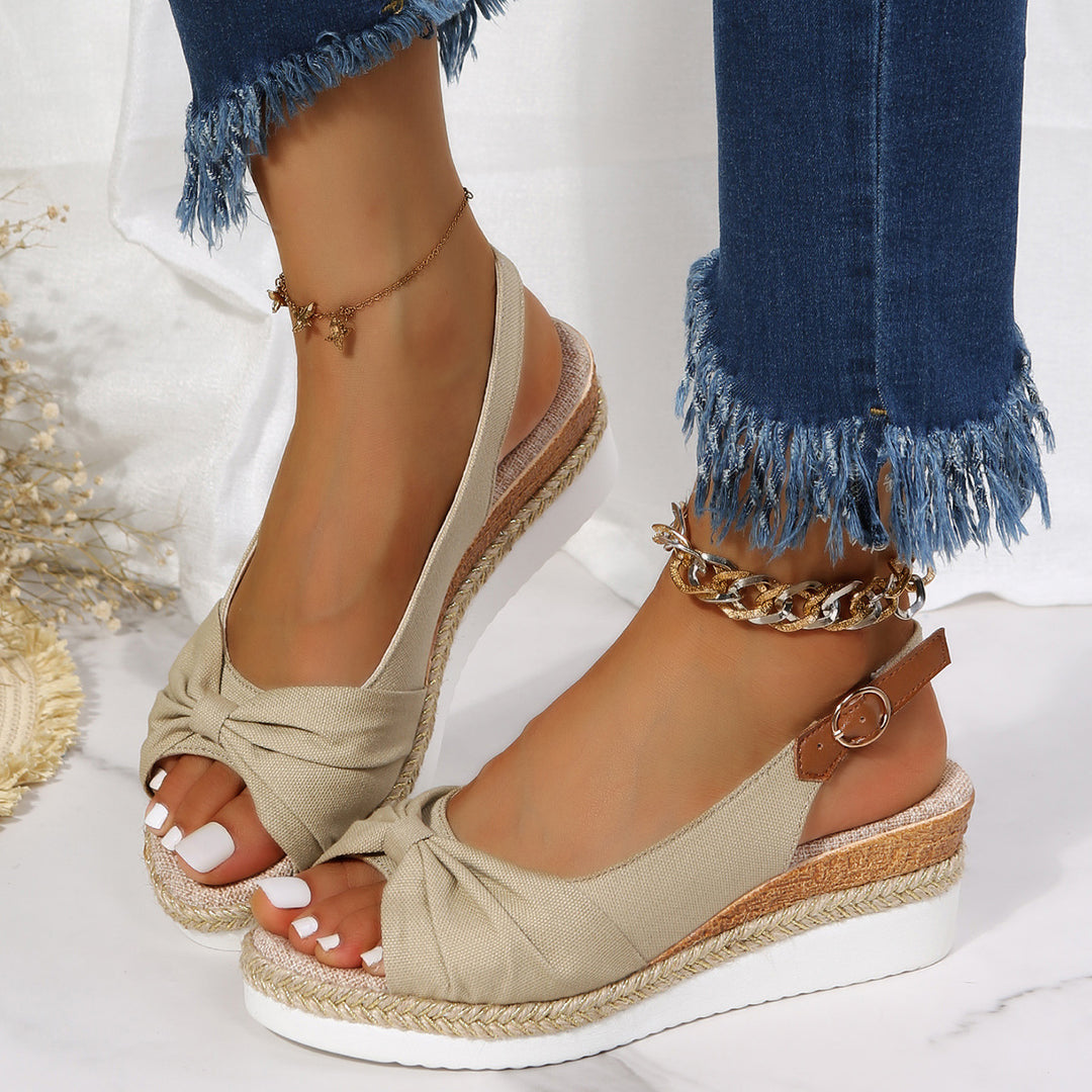 Women’s Knotted Slingback Wedge Sandals with Open-Toe