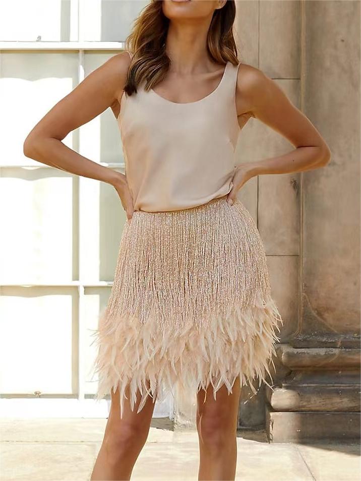 Women’s Two-Piece Skirt Set with Feather Hem