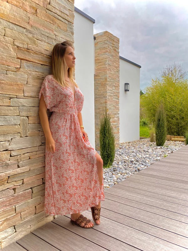 Women’s Floral Boho V-Neck Dress with Split