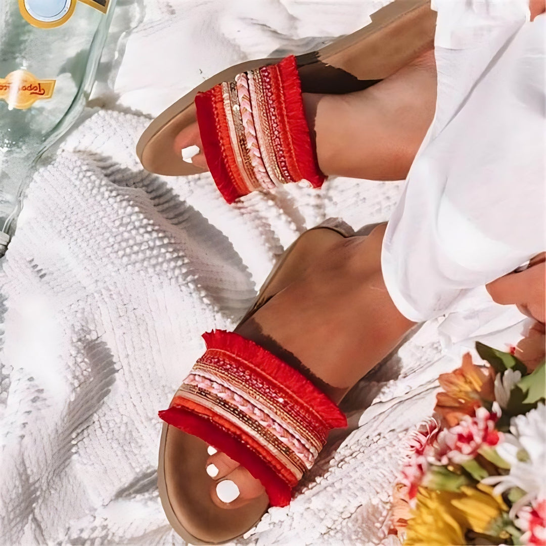 Women’s Flat Boho Sandals with Embellished Strap