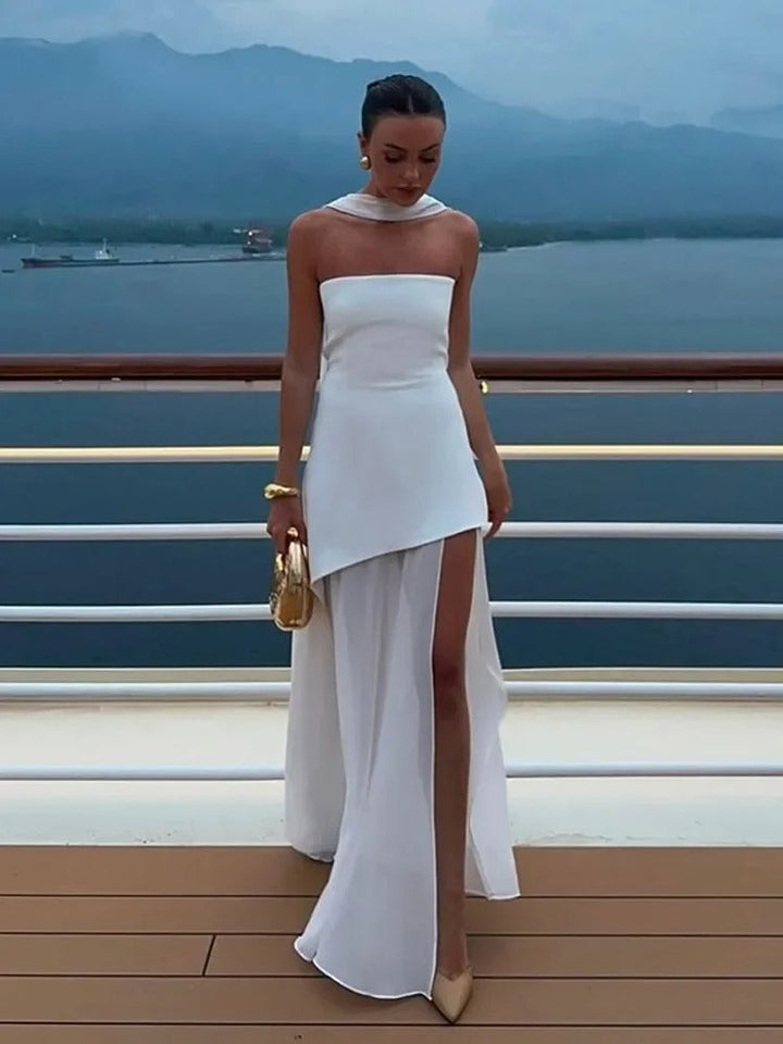 Women’s Strapless Maxi Evening Dress with Side Split