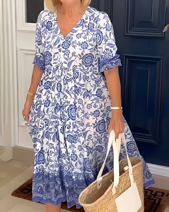 Women’s V-Neck Floral Ankle Dress
