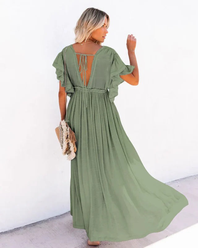 Women’s Boho Maxi Dress with Tie Waist