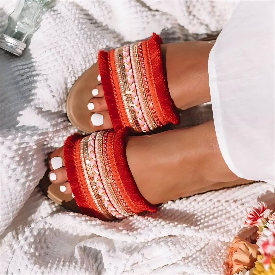 Women’s Flat Boho Sandals with Embellished Strap