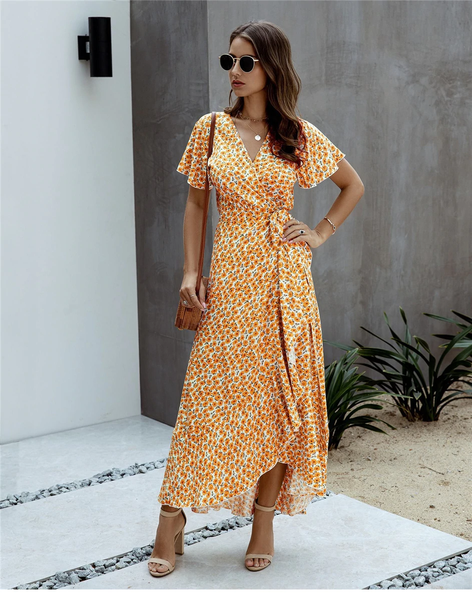 Women’s Floral Maxi Dress with V-Neck