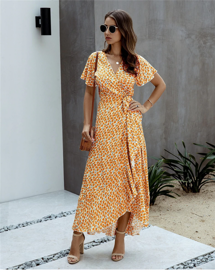 Women’s Floral Maxi Dress with V-Neck