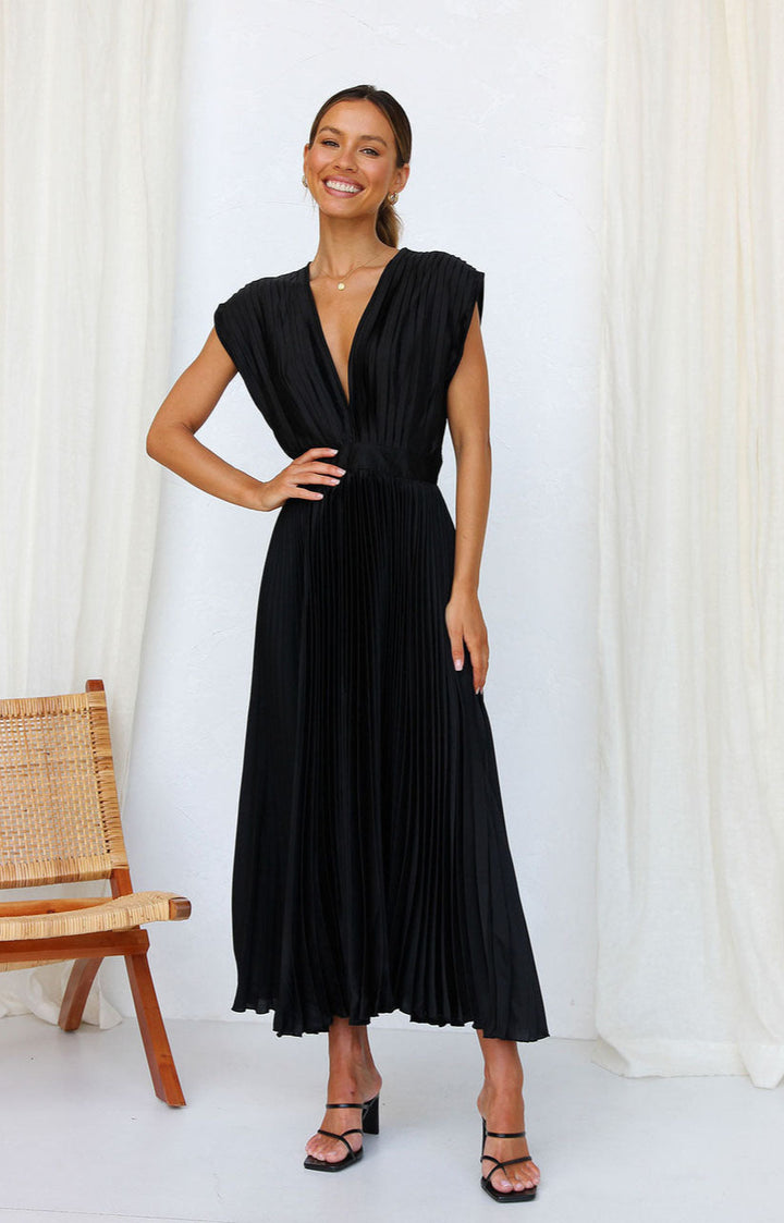 Women’s Midi Pleated V-Neck Sleeveless Dress