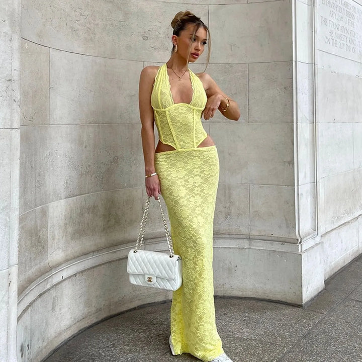 Women’s Halter Corset Lace Maxi Dress