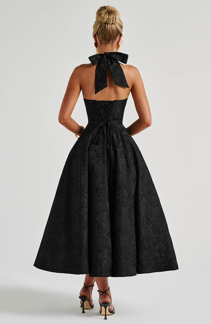 Women’s Floral Halter Midi Dress Wedding Guest Occasion Dress