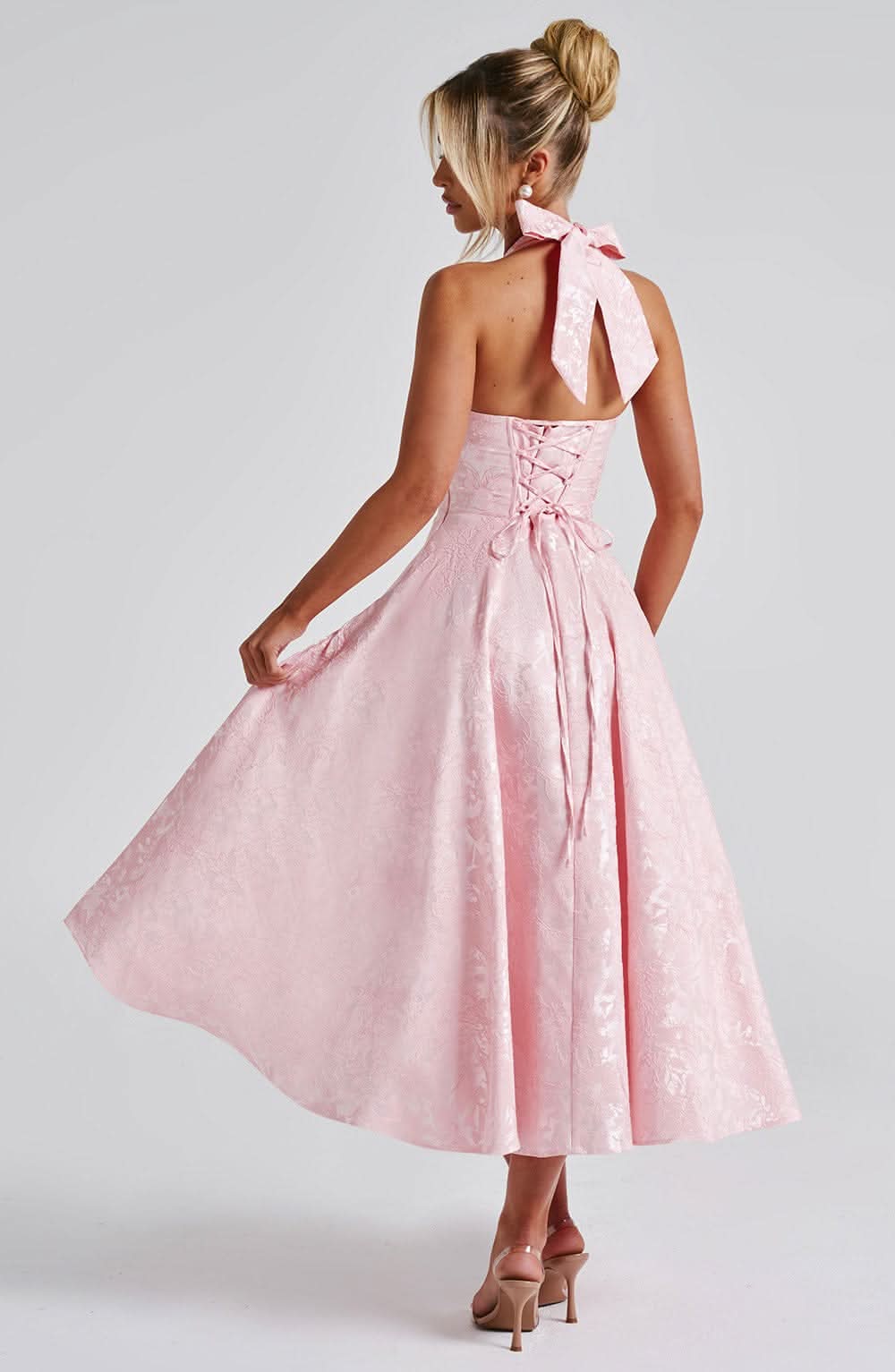 Women’s Floral Halter Midi Dress Wedding Guest Occasion Dress