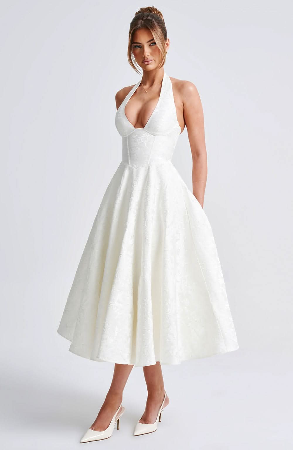 Women’s Floral Halter Midi Dress Wedding Guest Occasion Dress