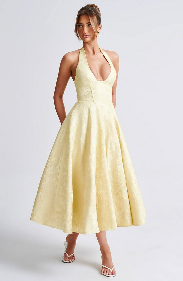 Women’s Floral Halter Midi Dress Wedding Guest Occasion Dress