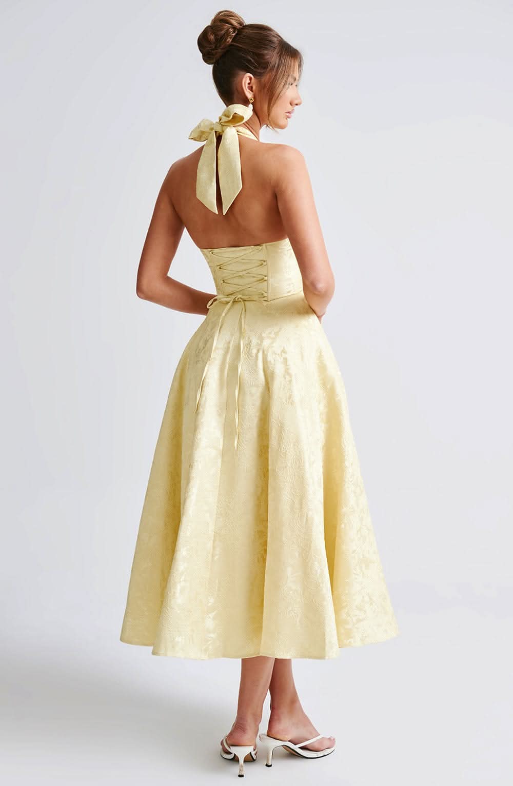 Women’s Floral Halter Midi Dress Wedding Guest Occasion Dress