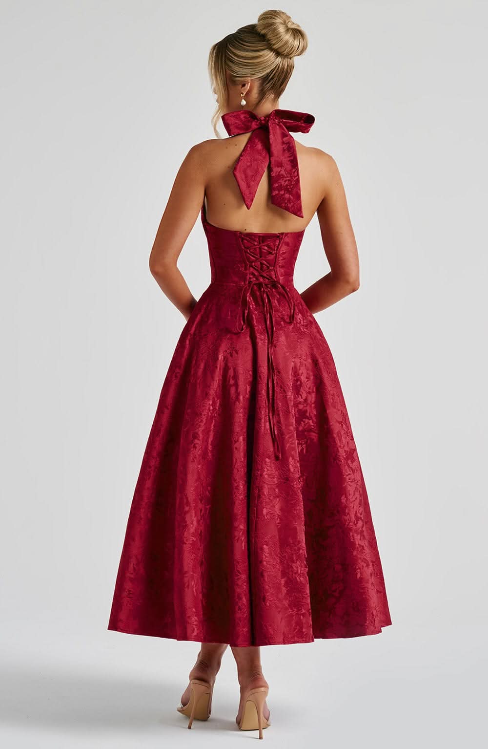 Women’s Floral Halter Midi Dress Wedding Guest Occasion Dress
