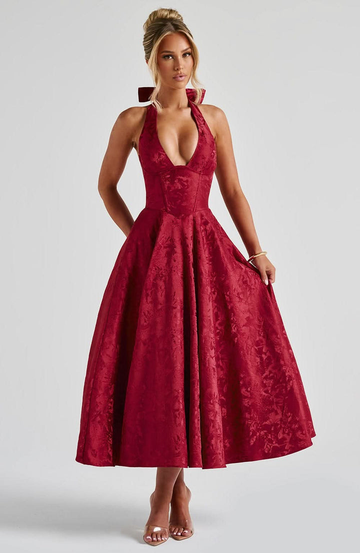 Women’s Floral Halter Midi Dress Wedding Guest Occasion Dress