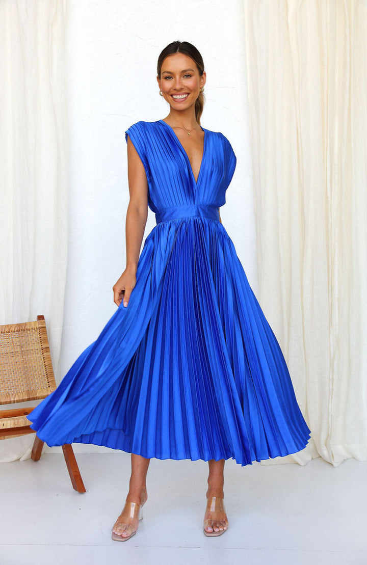 Women’s Midi Pleated V-Neck Sleeveless Dress