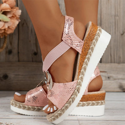 Women’s Open-Toe Wedge Espadrille Sandals with Crossover Straps