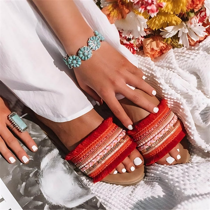 Women’s Flat Boho Sandals with Embellished Strap
