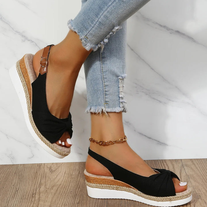Women’s Knotted Slingback Wedge Sandals with Open-Toe
