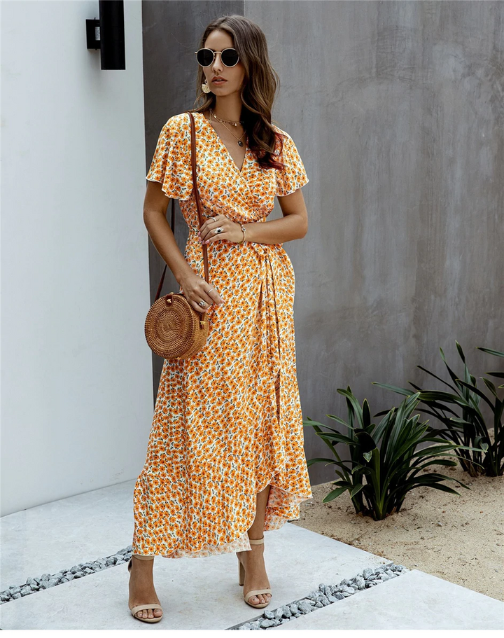 Women’s Floral Maxi Dress with V-Neck